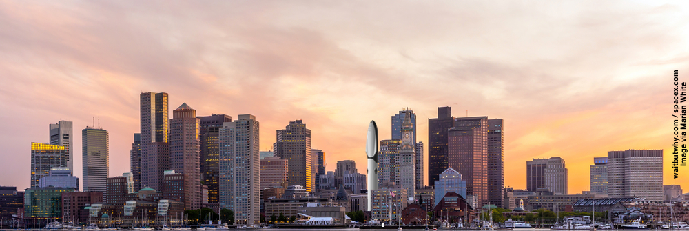 spacex mars rocket in skyline for scale